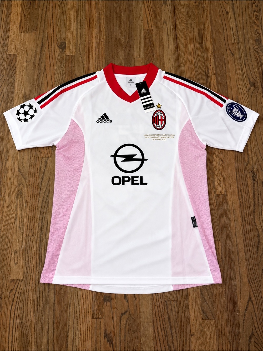 AC Milan 2003 UCL Final Paolo Maldini Adidas Jersey Men’s Large NWT Pink & White